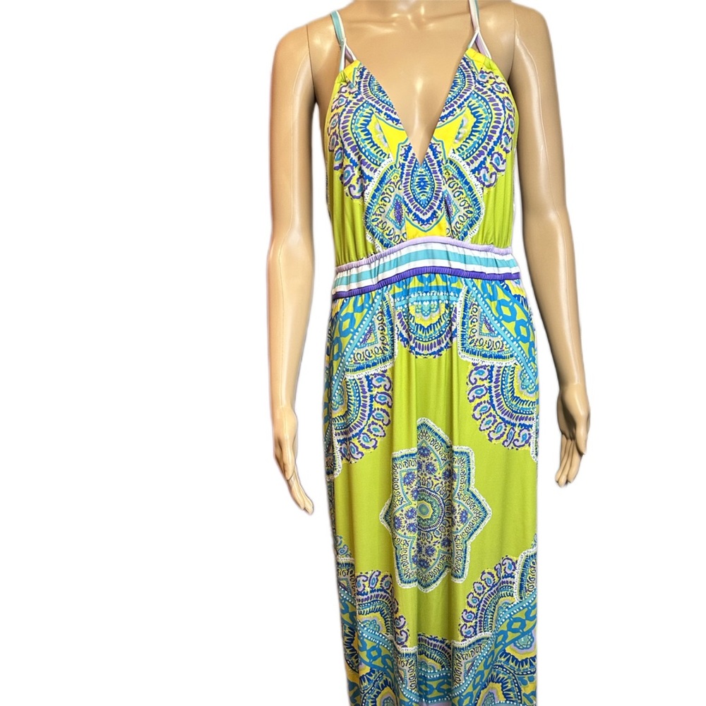 Hale Bob Yellow Green Blue Printed Maxi Dress